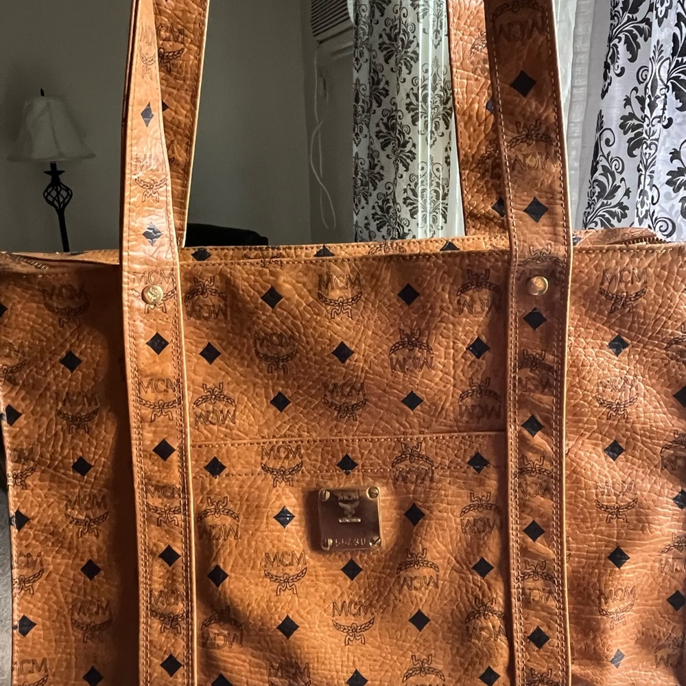 MCM Cognac Logo Tote Bag